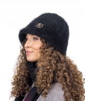 Czarny Kapelusz Bucket Czapka Alpaka Jesień Zima Elegancki Ciepły Damski