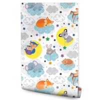 Tapeta Ścienna Śpiące ZWIERZĄTKA Chmurki Gwiazdki