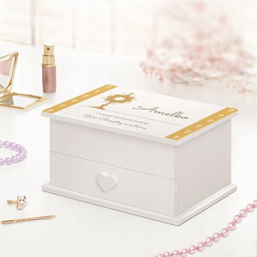 Pamiątka Komunii Świętej Prezent Komunia Szkatułka Pozytywka z Szufladką na Arena.pl