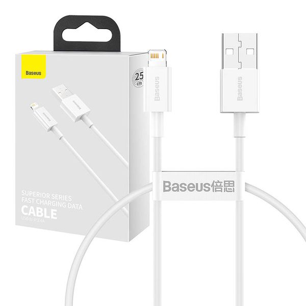 Kabel USB do Lightning Baseus Superior Series, 2.4A, 0.25m (biały) zdjęcie 1