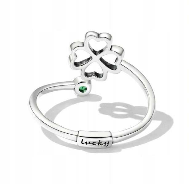 Pierścionek Koniczynka srebro regulowany s925 +pudełko zdjęcie 6