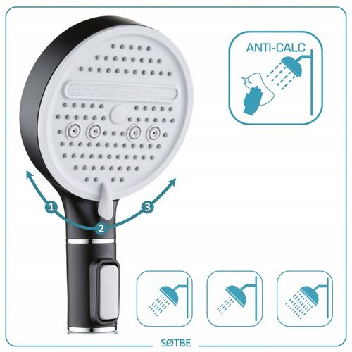 Słuchawka prysznicowa z jonizacją i filtrem Oszczędność Wody Czarna SOTBE na Arena.pl