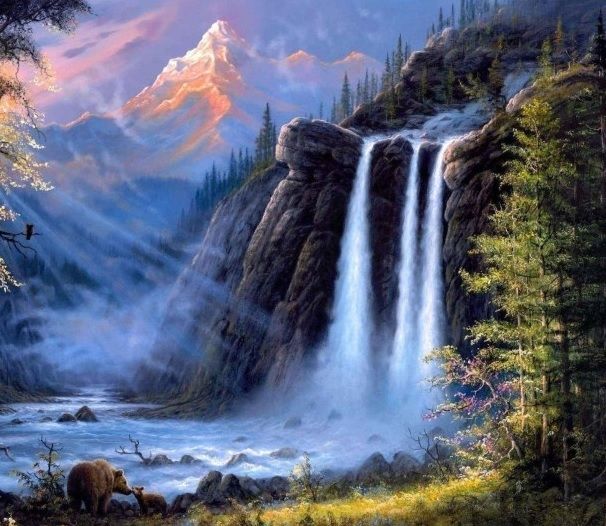 Diamentowa mozaika 3D widok wodospad zdjęcie 1