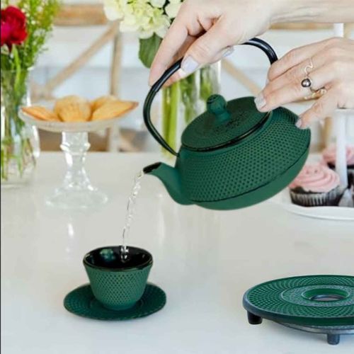 zaparzacz żeliwny dzbanek zielony 900ml z filtrem i filiżankami prezent na Arena.pl
