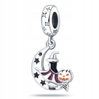 Zawieszka SREBRO 925 Charms Koralik Księżyc Czarownica Dynia Halloween