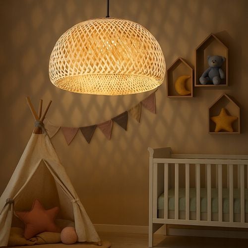 Lampa sufitowa LED wisząca żyrandol E27 oprawa pleciona 38cm boho na Arena.pl