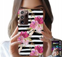 ETUI DO SAMSUNG NOTE 20 ULTRA - KWIATKI W CZARNO - BIAŁE PASKI WZORY