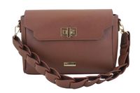 Skórzana torebka na ramię z plecionym paskiem - Brązowa