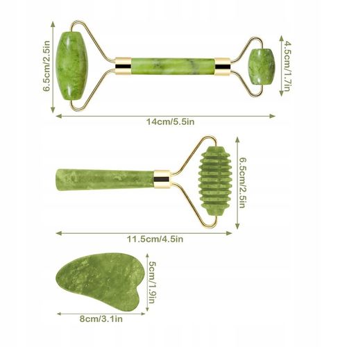3w1 Masażer do twarzy KAMIEŃ GUA SHA z jadeitu zestaw roller wałek masażu na Arena.pl