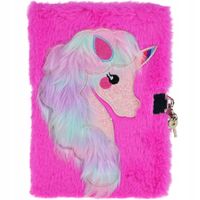 PAMIĘTNIK PLUSZOWY ZESZYT NOTATNIK Z KŁÓDKĄ JEDNOROŻEC SEKRETNIK DLA DZIECI