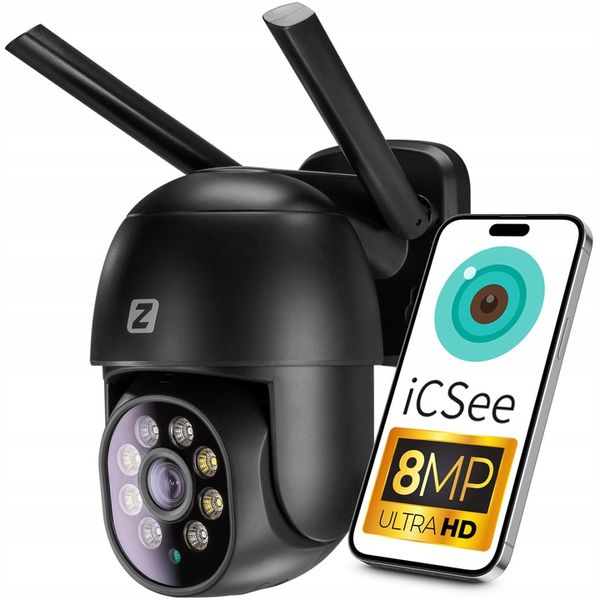 ZEWNĘTRZNA KAMERA OBROTOWA IP 8MPx UHD 2160p 4K WiFi CZARNA 4xZOOM zdjęcie 1