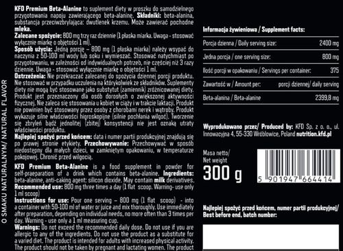 KFD Premium Beta-Alanine 300 g Naturalny na Arena.pl