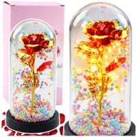 Wieczna Róża W Kopule Kryształowa Oświetlenie LED Kuleczki Czerwona 21x11cm
