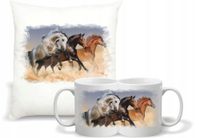 Zestaw PODUSZKA + KUBEK nadruk z MOTYWEM GALOPUJĄCYCH KONI IDEALNY PREZENT