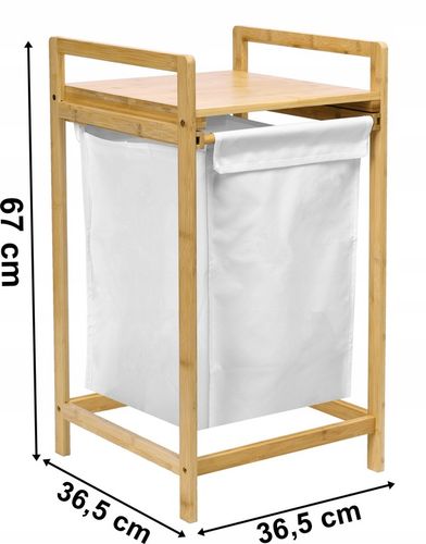 BAMBUSOWY KOSZ NA PRANIE BIELIZNĘ CIUCHY POJEMNIK Z PÓŁKĄ WYSUWANY 40L na Arena.pl