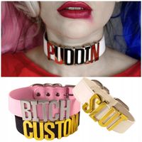 SZEROKI CHOKER SKÓRZANY PERSONALIZOWANY CZARNY RÓŻOWY BIAŁY ZŁOTY 30mm