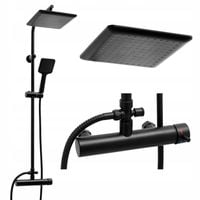 Bateria prysznicowa czarna kolumna z deszczownicą wężem i sluchawką loft