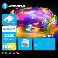 Lampki choinkowe druciki 20 LED na 3 baterie AA 2m multikolor Aigostar