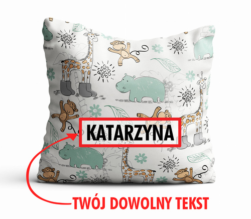Poduszka DZIECIĘCA z Twoim napisem PD02 żyrafy i małpki na Arena.pl