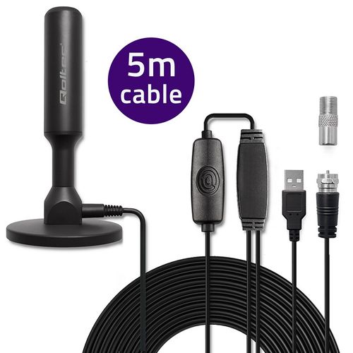 Antena DVB-T2 Qoltec 4K, 28dBi, 5m, Wzmacniacz na Arena.pl