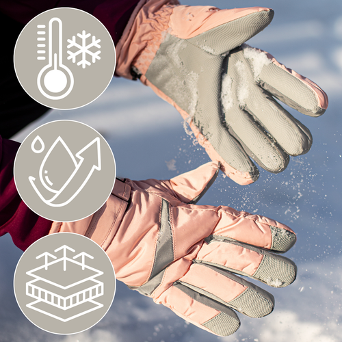 Rękawiczki Narciarskie Zimowe Na Snowboard Nart Jasno-Różowe na Arena.pl