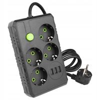 Przedłużacz listwa zasilająca 2m 4 GNIAZDA UZIEMIENIE 3x USB CZARNY