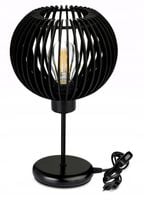 LAMPKA NOCNA LAMPA STOŁOWA CZARNA loft na led E27 KLOSZ DREWNO CZARNE