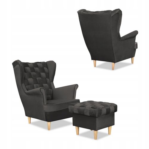 Zestaw wypoczynkowy Carol sofa fotele pufy paski grafitowy na Arena.pl