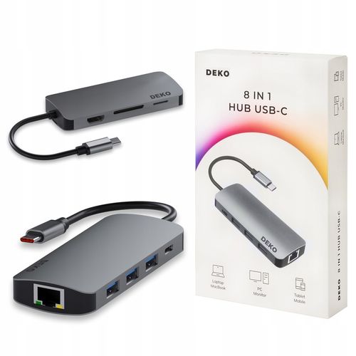 Hub Usb C 8w1 Stacja Dokująca 100W HDMI 4K 60Hz 3xUSB LAN SD DEKO BUSINESS na Arena.pl