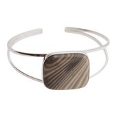 Bransoletka sztywna - Krzemień Pasiasty prostokąt i srebro 1