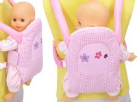 Nosidełko BOBO na szelkach dla lalki  różowa kratka z kwiatuszkami