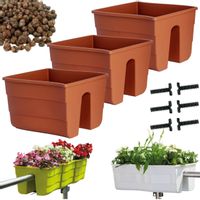 3x Skrzynka na balustradę Wave 30, Doniczka balkonowa + keramzyt 5l