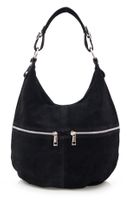 VERA PELLE torebka damska zamszowa worek z suwakami V318 czarna