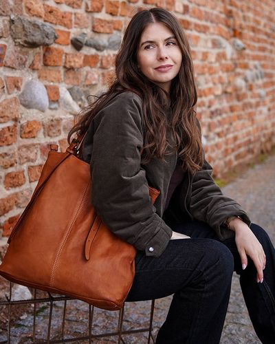 Torebka damska shopper z regulacją rączek skóra old pelle - MARCO MAZZINI brąz camel na Arena.pl