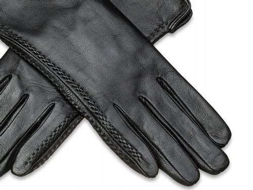 RĘKAWICZKI SKÓRZANE DAMSKIE OCIEPLANE SKÓRA CIELĘCA CZARNE NA JESIEŃ ZIMĘ na Arena.pl