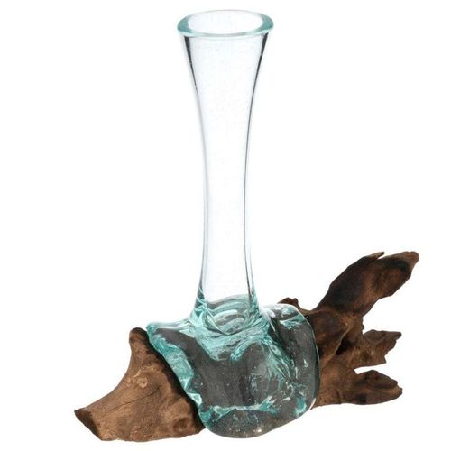 Wazon ze szkła dmuchanego na drewnie tekowym, 25 cm na Arena.pl