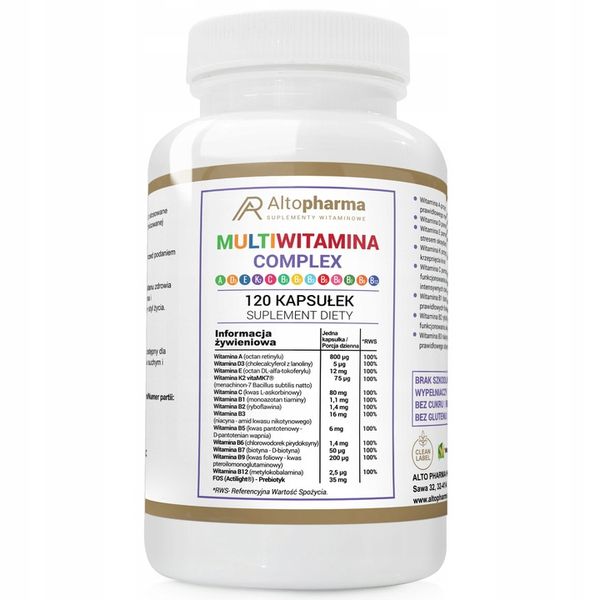MULTIWITAMINA COMPLEX ADEK + WITAMINA C + WITMINA B Alto Pharma 120 kaps. zdjęcie 1