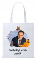 Mateusz Morawiecki Pis Torba Eco Biała Shopper Z Nadrukiem Ze Zdjęciem