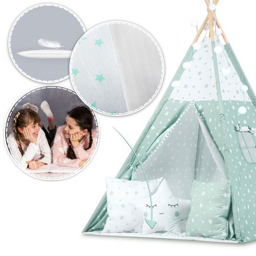 Namiot tipi dla dzieci ze światełkami - miętowe w gwiazdki na Arena.pl