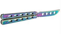 Nóż motylek treningowy, tępy nóż motylkowy - tęczowy