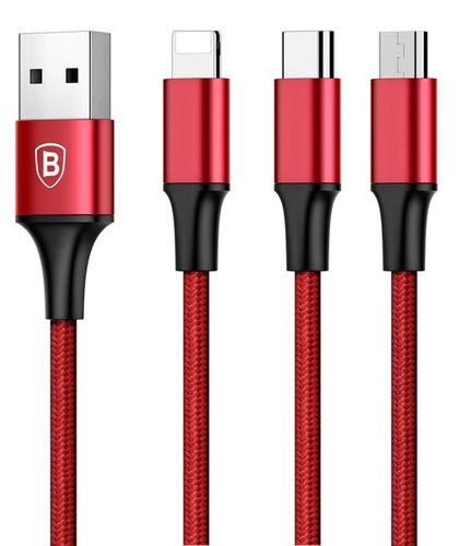 Kabel USB Baseus Rapid 3w1 Typ C / Lightning / Micro 3A 1,2M - czerwony na Arena.pl