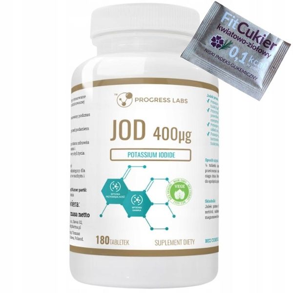 Progress Labs Jod Jodek potasu 400mcg 180 tabletek zdjęcie 1