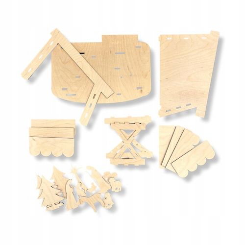 ŚWIĄTECZNA SZOPKA Z DREWNA BETLEJEM STAJENKA Z LAMPKAMI STOJĄCA OZDOBA 22CM na Arena.pl