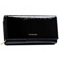 PETERSON portfel damski skórzany elegancki lakierowany P213 czarny