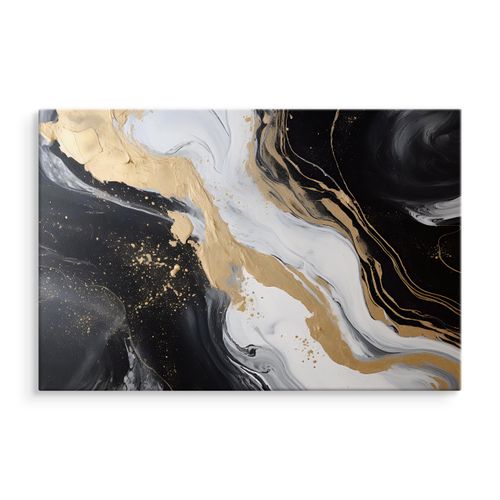 Obraz Canvas Do Salonu Czarny MARMUR Abstrakcja Elementy Złota 30cm x 20cm na Arena.pl
