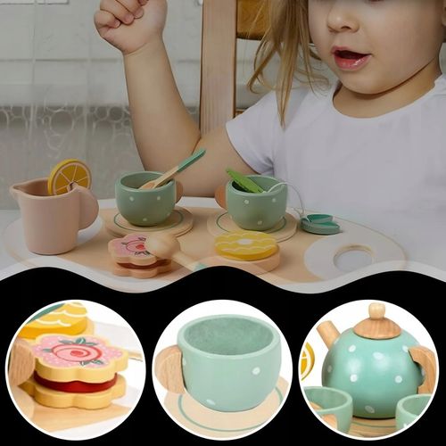ZESTAW DO HERBATY KAWY DLA DZIECI DREWNIANY SERWIS KAWOWY DO ZABAWY PREZENT na Arena.pl