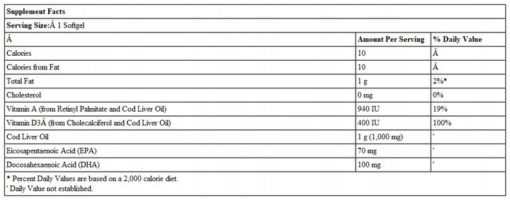 NOW Foods TRAN z WĄTROBY DORSZA 1000mg OMEGA-3 EPA DHA Wit A D-3 180softgel zdjęcie 7