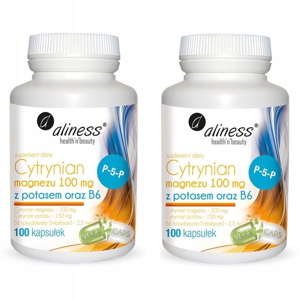2x Aliness CYTRYNIAN MAGNEZU z POTASEM i B6 100ka Skurcze nóg Mięśnie Serce zdjęcie 1