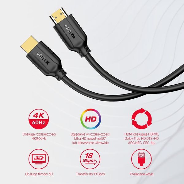 Unitek Kabel HDMI 2.0 4K 60Hz 3m zdjęcie 7