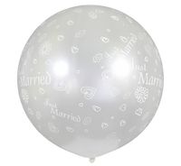 Balon metaliczny biały perłowy Just Married, 80 cm 1 szt.
